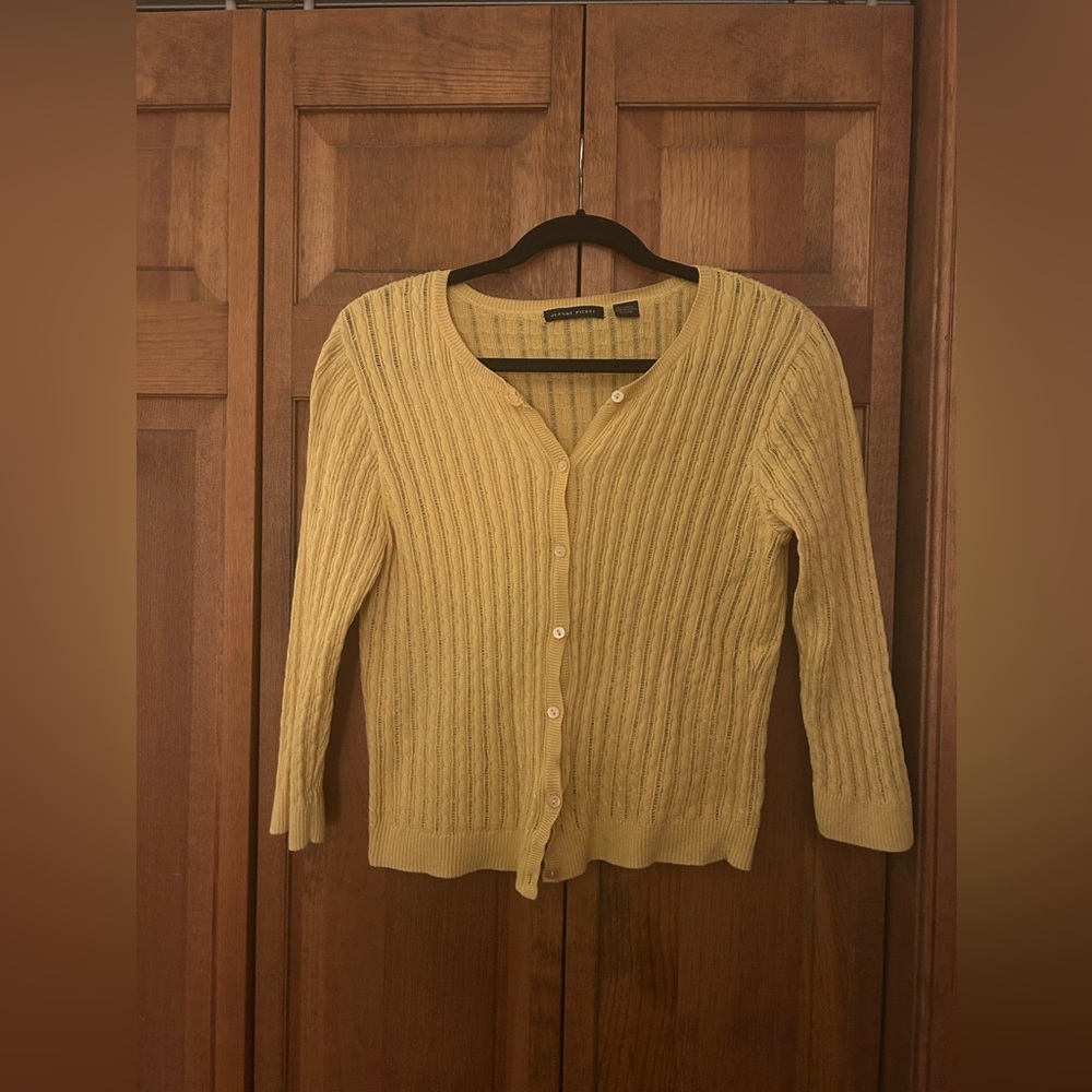 Jeanne Pierre Preppy Gold/Yellow Lightweight Button Down Cardigan Approx Sz S